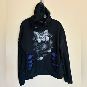 **RARE** Spiral Direct Kitten Distressed Large Hood Hoodie 2XL (Youth)‎